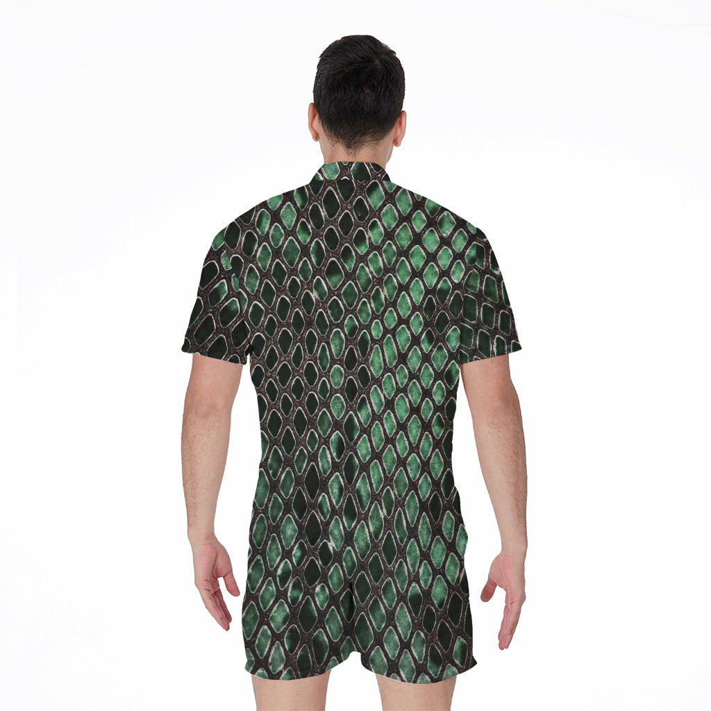 Green Snakeskin Print Men's Rompers