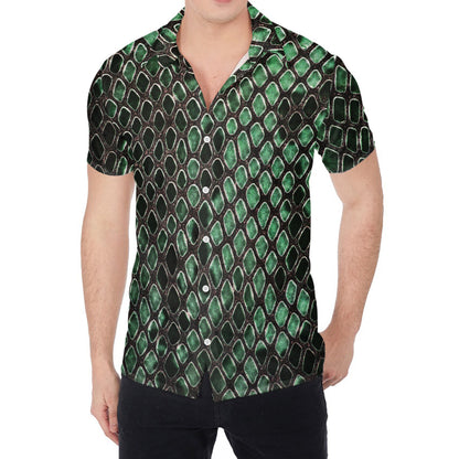 Green Snakeskin Print Men's Shirt