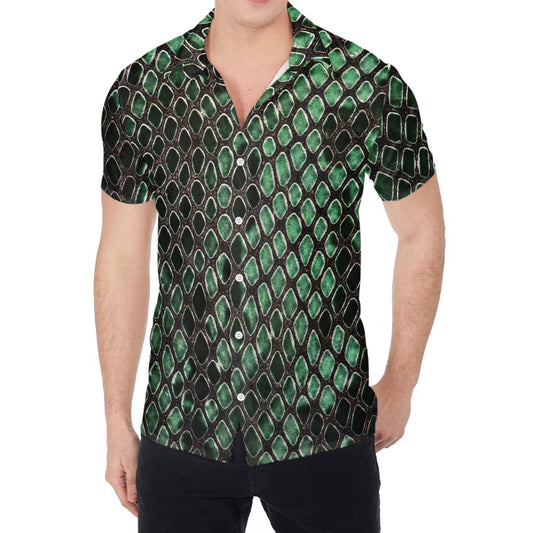 Green Snakeskin Print Men's Shirt