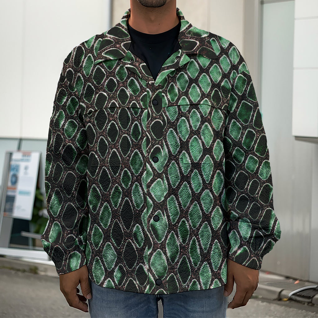 Green Snakeskin Print Men's Shirt Jacket
