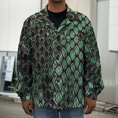 Green Snakeskin Print Men's Shirt Jacket
