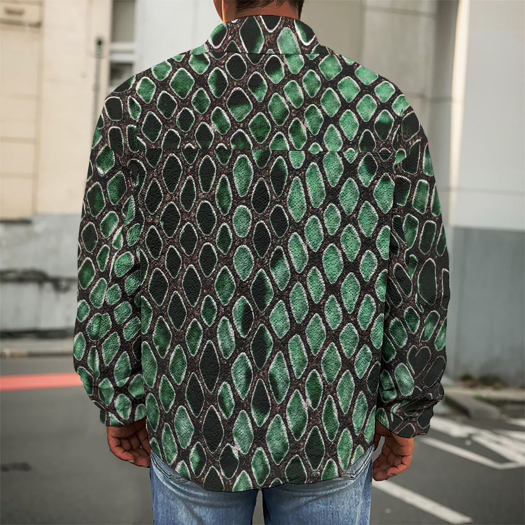 Green Snakeskin Print Men's Shirt Jacket