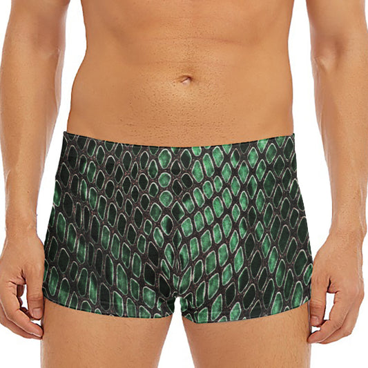 Green Snakeskin Print Men's Short Boxer Briefs