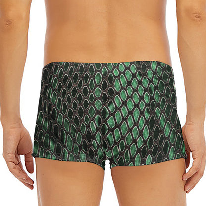 Green Snakeskin Print Men's Short Boxer Briefs