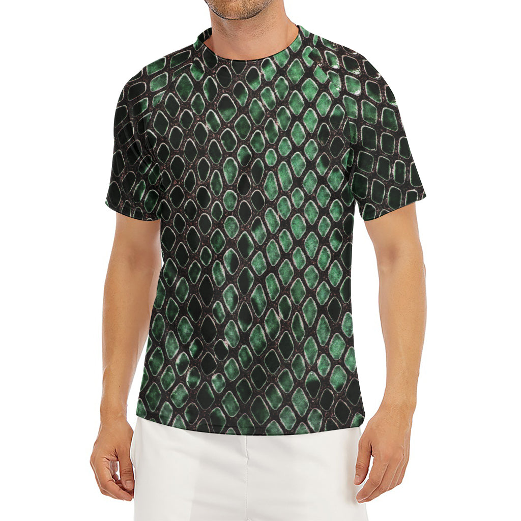 Green Snakeskin Print Men's Short Sleeve Rash Guard