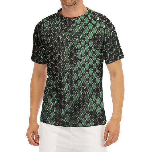 Green Snakeskin Print Men's Short Sleeve Rash Guard