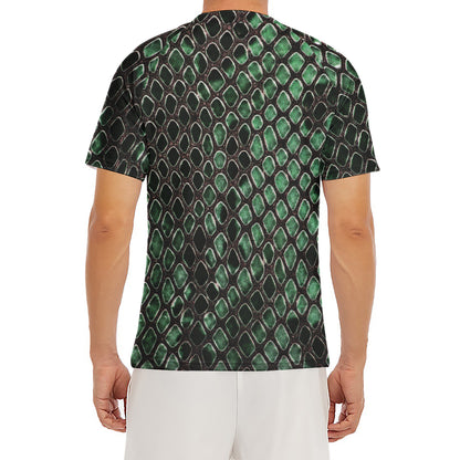 Green Snakeskin Print Men's Short Sleeve Rash Guard