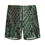 Green Snakeskin Print Men's Sports Shorts
