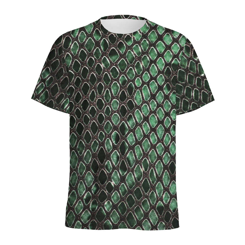 Green Snakeskin Print Men's Sports T-Shirt