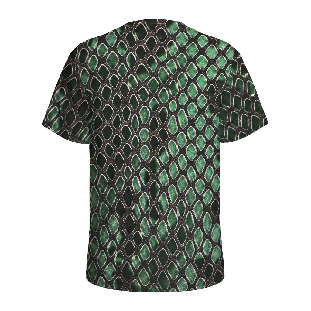 Green Snakeskin Print Men's Sports T-Shirt