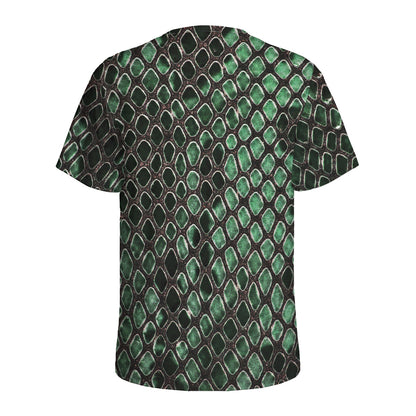 Green Snakeskin Print Men's Sports T-Shirt