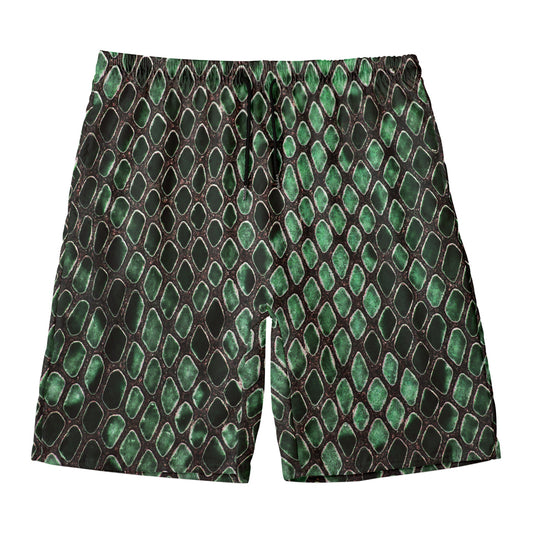 Green Snakeskin Print Men's Swim Trunks