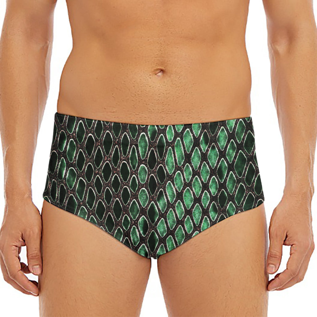 Green Snakeskin Print Men's Triangle Swim Briefs