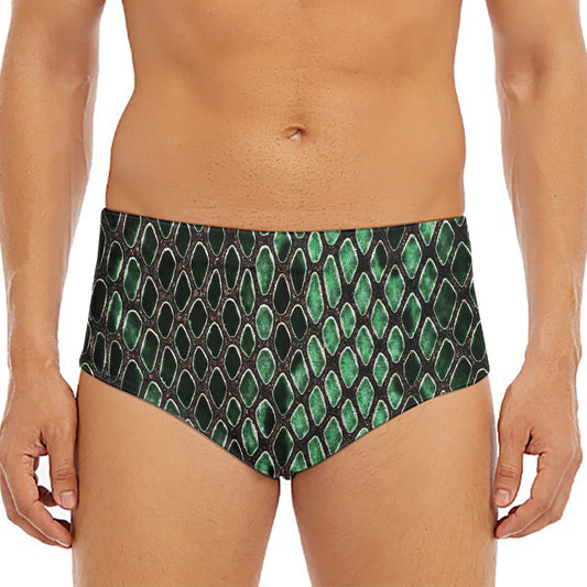 Green Snakeskin Print Men's Triangle Swim Briefs