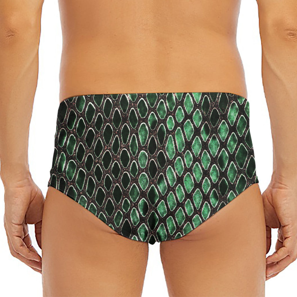 Green Snakeskin Print Men's Triangle Swim Briefs