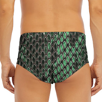 Green Snakeskin Print Men's Triangle Swim Briefs