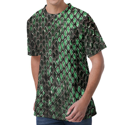 Green Snakeskin Print Men's Velvet T-Shirt
