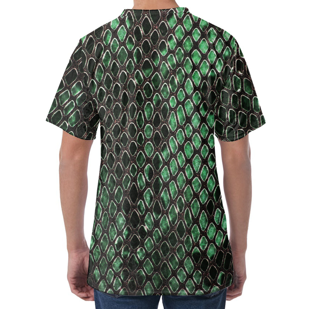 Green Snakeskin Print Men's Velvet T-Shirt