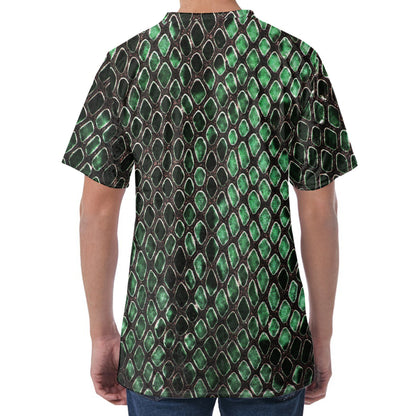 Green Snakeskin Print Men's Velvet T-Shirt