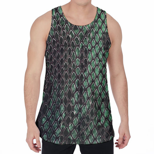 Green Snakeskin Print Men's Velvet Tank Top