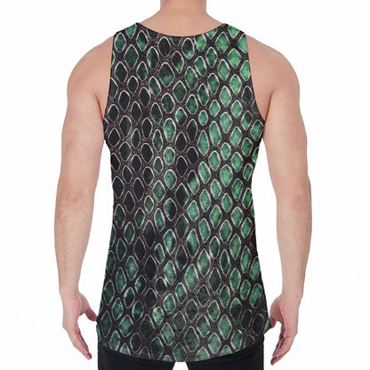 Green Snakeskin Print Men's Velvet Tank Top