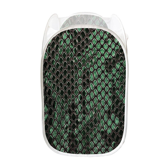 Green Snakeskin Print Mesh Laundry Hamper
