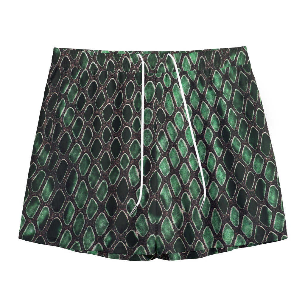 Green Snakeskin Print Mesh Shorts