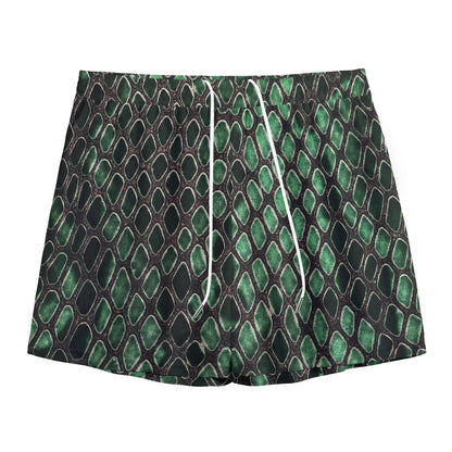 Green Snakeskin Print Mesh Shorts