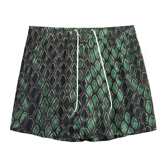 Green Snakeskin Print Mesh Shorts