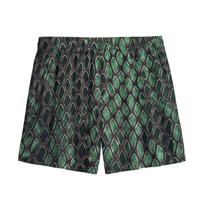 Green Snakeskin Print Mesh Shorts