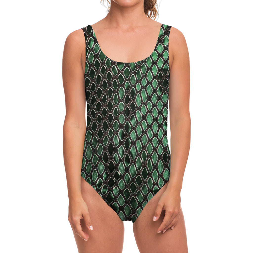 Green Snakeskin Print One Piece Swimsuit