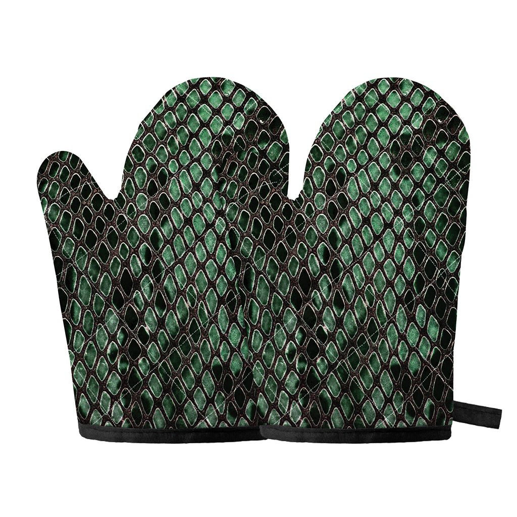 Green Snakeskin Print Oven Mitts