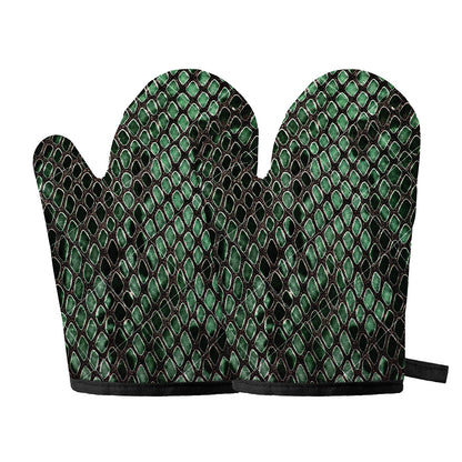 Green Snakeskin Print Oven Mitts