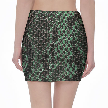 Green Snakeskin Print Pencil Mini Skirt