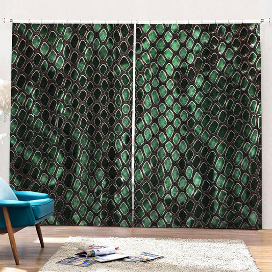 Green Snakeskin Print Pencil Pleat Curtains
