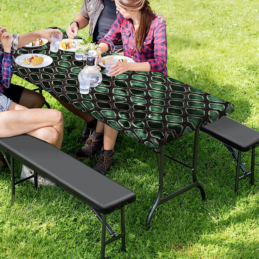 Green Snakeskin Print Picnic Table Cover