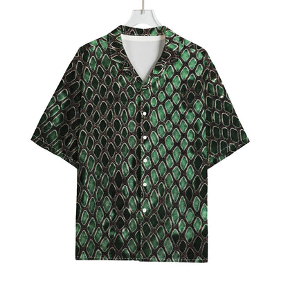Green Snakeskin Print Rayon Hawaiian Shirt