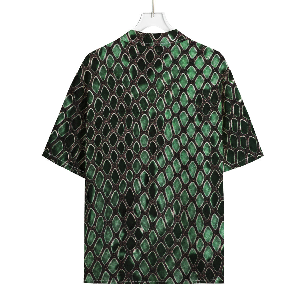 Green Snakeskin Print Rayon Hawaiian Shirt