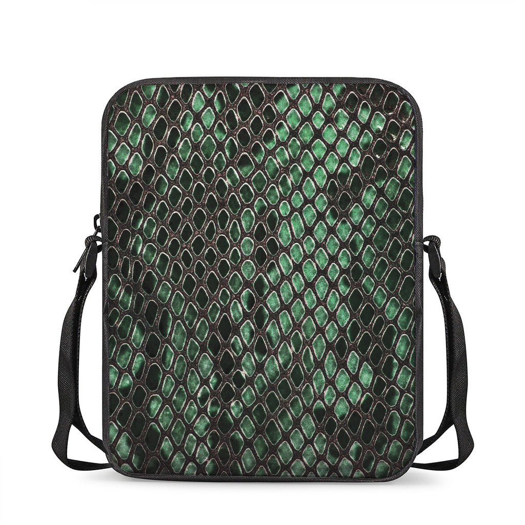 Green Snakeskin Print Rectangular Crossbody Bag