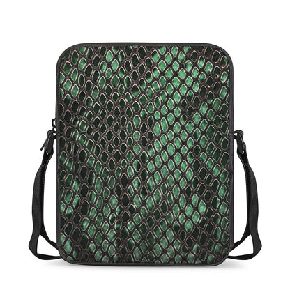 Green Snakeskin Print Rectangular Crossbody Bag
