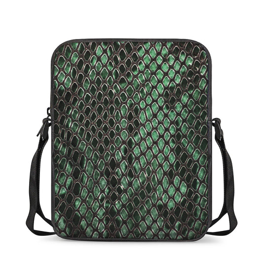 Green Snakeskin Print Rectangular Crossbody Bag