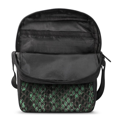 Green Snakeskin Print Rectangular Crossbody Bag