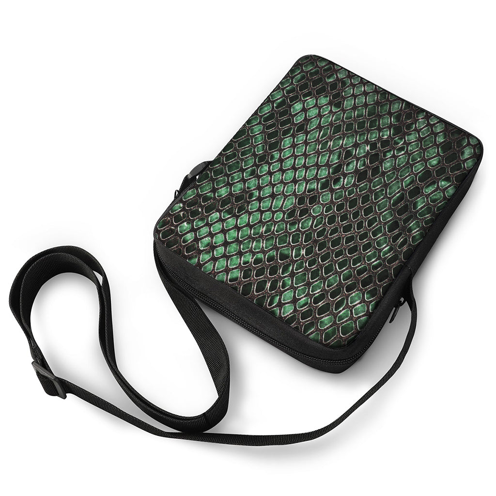Green Snakeskin Print Rectangular Crossbody Bag