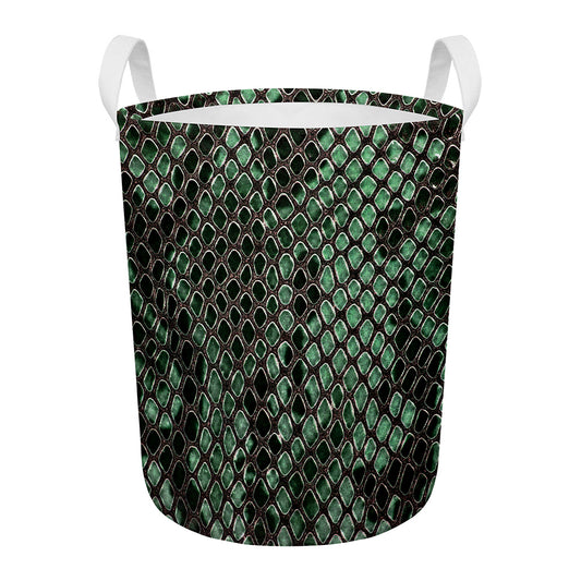 Green Snakeskin Print Round Laundry Basket