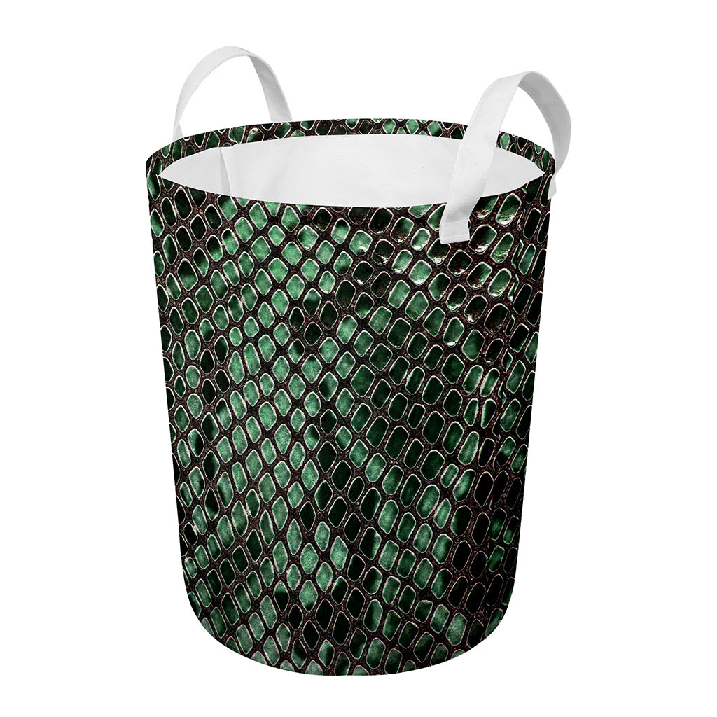 Green Snakeskin Print Round Laundry Basket