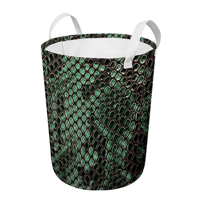 Green Snakeskin Print Round Laundry Basket