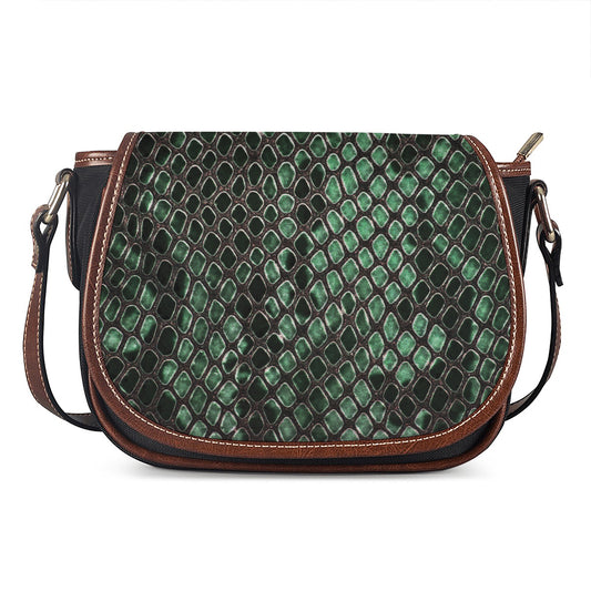 Green Snakeskin Print Saddle Bag