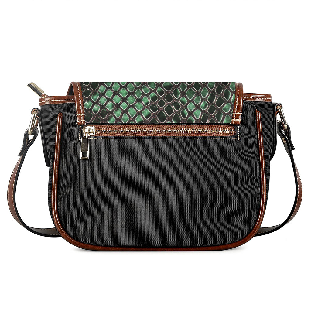 Green Snakeskin Print Saddle Bag