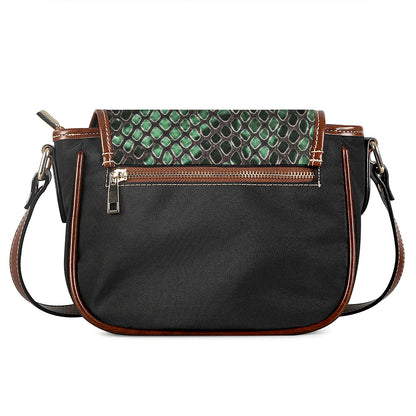 Green Snakeskin Print Saddle Bag