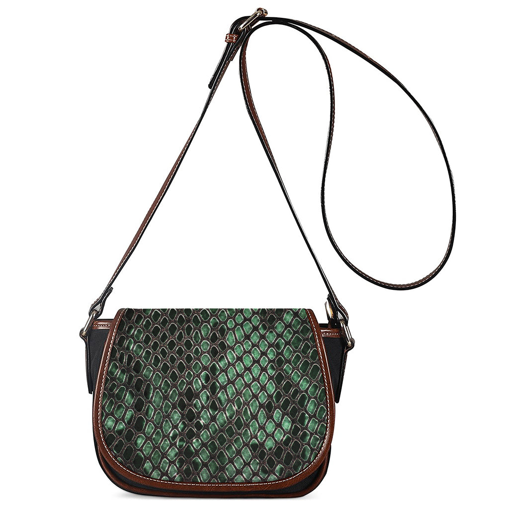Green Snakeskin Print Saddle Bag